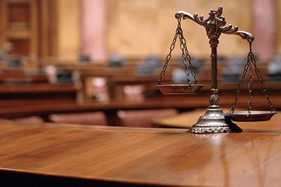 Legal scales in the courtroom